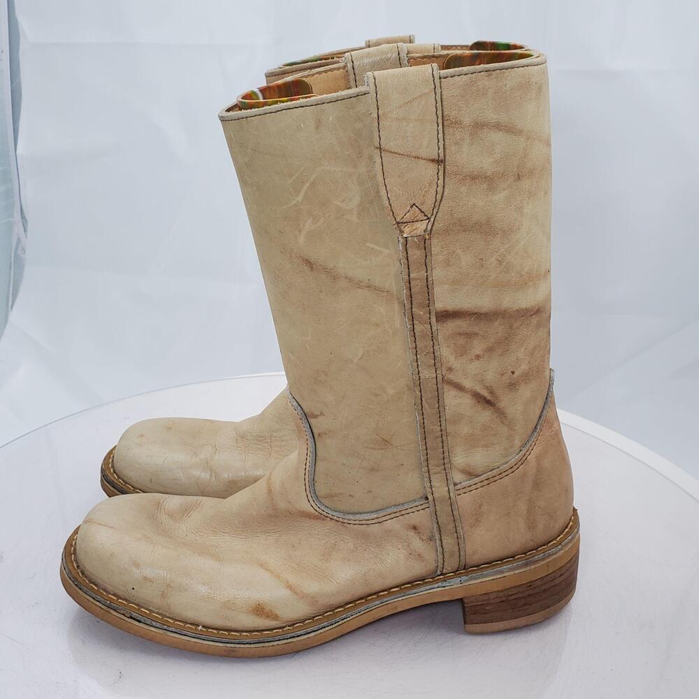 Vintage 70s Campus Banana Natural Leather Women 7.5 B Boots 9367